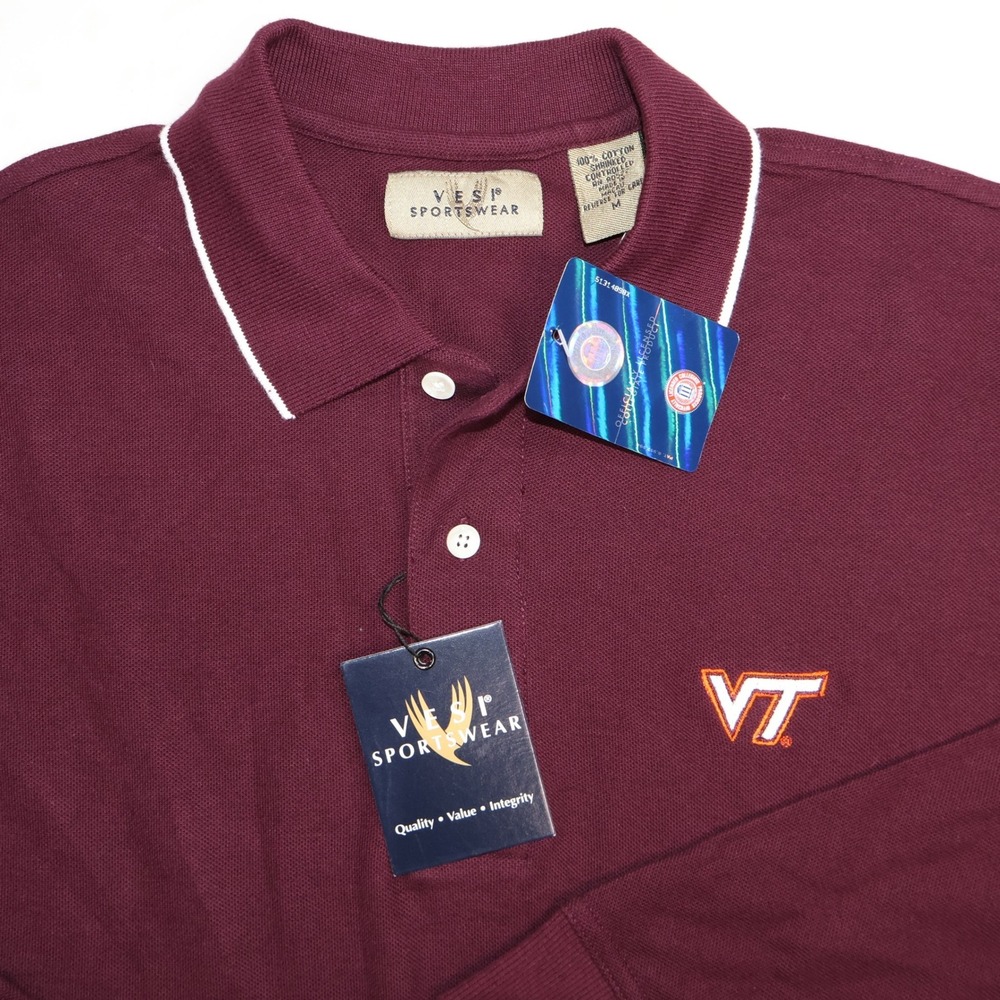 Vesi Sportswear Virginia Tech Hokies‎ VT Medium Long Sleeve Polo Shirt Maroon